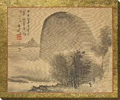 Небольшая роща деревьев перед скругленным холмом у берега 