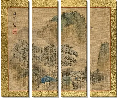 Картина Дом рядом с соснами, напротив гор 