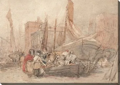 Картина Сцена в гавани, где разгружаются рыбацкие лодки