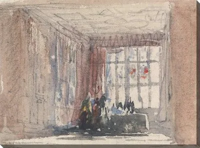 Картина Комната в стиле Тюдоров с фигурками, возможно, Хардвик-холл или Хэддон-Холл