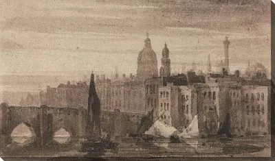 Картина Старый Лондонский мост и Собор Святого Павла с Темзы