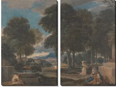 Пейзаж с человеком, омывающим ноги у фонтана им. Пуссена