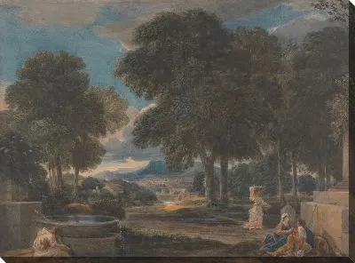 Картина Пейзаж с человеком, омывающим ноги у фонтана им. Пуссена