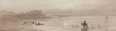 Картина Морское побережье, закат с замком Харлех