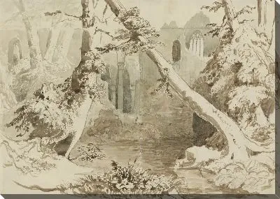 Картина Разрушенная церковь в лесу