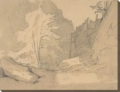 Картина Долина Боде с камнями и деревьями; verso: ландшафтные исследования