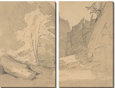 Долина Боде с камнями и деревьями; verso: ландшафтные исследования