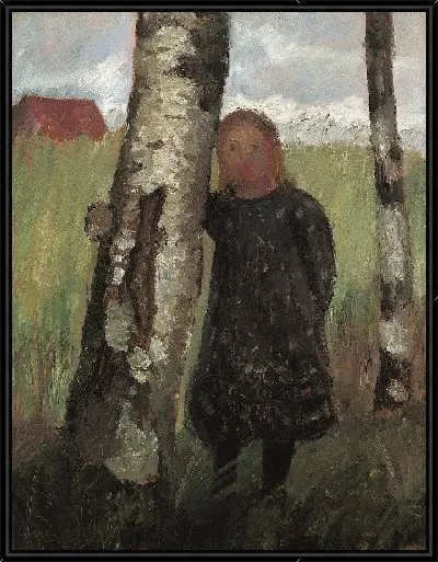 Картина Девушка на стволе березы перед кукурузным полем 