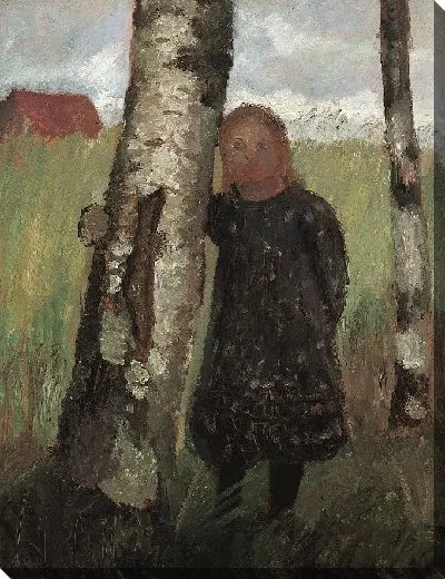 Картина Девушка на стволе березы перед кукурузным полем 