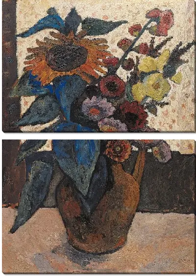 Картина Натюрморт с подсолнухами, мальками и георгинами 