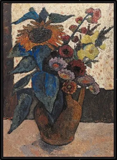 Картина Натюрморт с подсолнухами, мальками и георгинами 