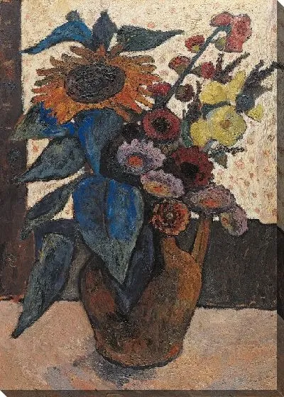 Картина Натюрморт с подсолнухами, мальками и георгинами 