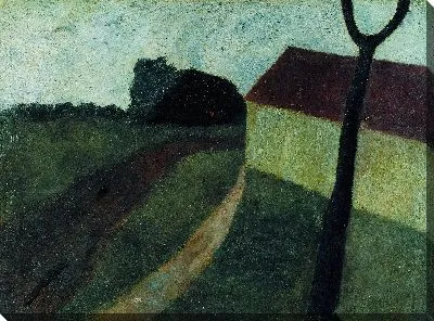 Картина Сумеречный пейзаж с домом и веткой 