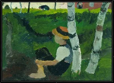 Мальчик на пути под березой 