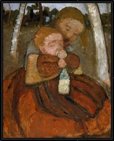 Картина Девочка с младенцем среди берез 