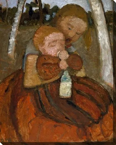 Картина Девочка с младенцем среди берез 