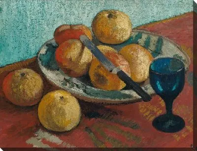 Натюрморт с яблоками и зеленым стеклом 