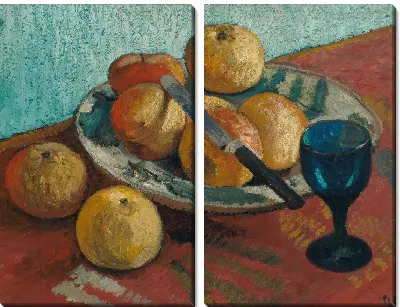 Натюрморт с яблоками и зеленым стеклом 