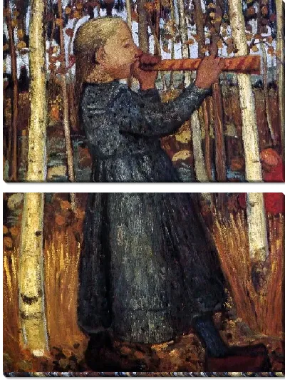 Картина Трубач в березовом лесу 