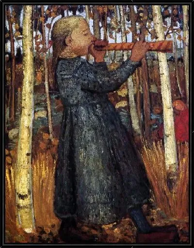 Картина Трубач в березовом лесу 