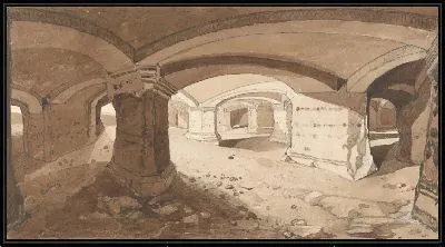 Картина Пещеры раскопаны в скале в замке Шато Гайар, недалеко от Андели, Нормандия