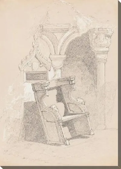 Картина Эскиз разрушенного церковного интерьера со стулом