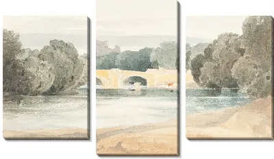 Река с мостом и дальним замком