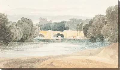 Река с мостом и дальним замком