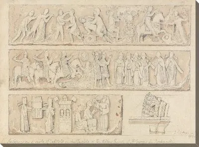 Картина Скульптура на свите столиц в монастырях аббатства Церковь Святого Жоржа де Бошервиля, недалеко от Руана, Нормандия