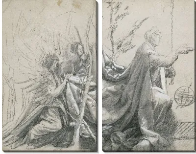 Этюд на коленях с двумя ангелами