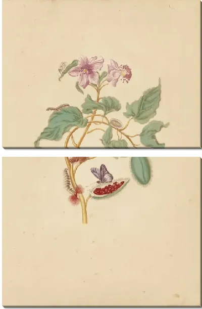 Картина Дерево року с гусеницами, мотыльками и бабочками