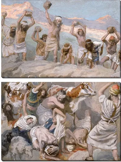 Картина Ахан и его семья забиты камнями