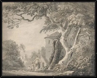 Картина Романтический пейзаж с фигурами и собакой 