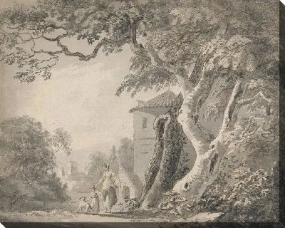 Картина Романтический пейзаж с фигурами и собакой 