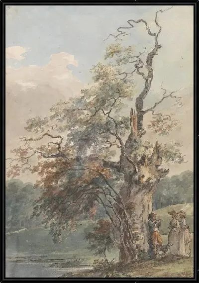 Картина Пейзаж с мужчиной, играющим на трубе под старым деревом 