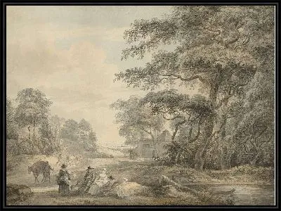 Картина Путешественники остановились в лесном ландшафте 