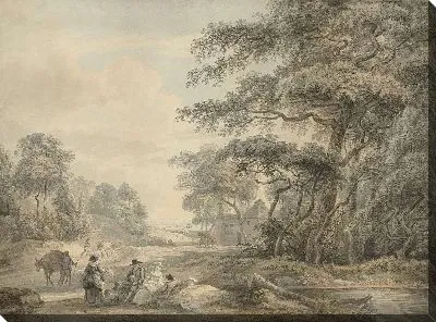 Картина Путешественники остановились в лесном ландшафте 