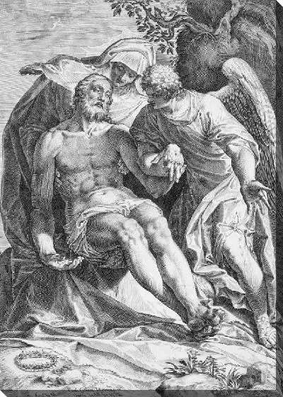 Картина Пьета; Христос, поддерживаемый Девой и ангелом справа