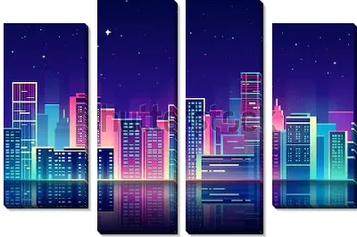 Модульная картина Ночной город с неоновом свечением