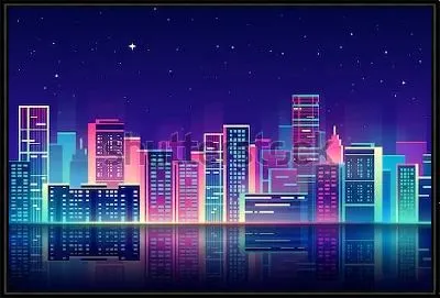 Ночной город с неоновом свечением