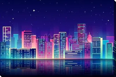 Ночной город с неоновом свечением