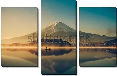 Модульная картина Гора Фудзи сан на озере Кавагутико в Японии на восходе