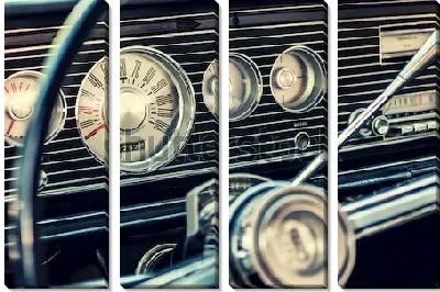 Модульная картина Приборная панель классического американского автомобиля  1960-х годов.