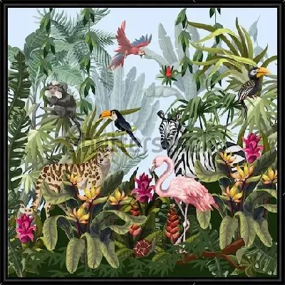 Джунгли пейзаж с дикими животными