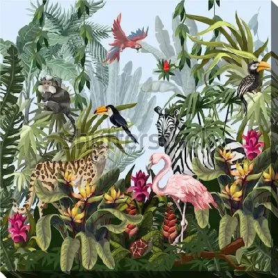 Джунгли пейзаж с дикими животными