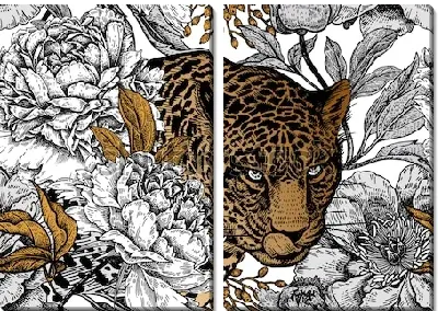 Модульная картина Леопард и пионы