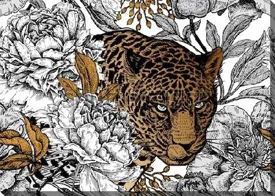 Леопард и пионы