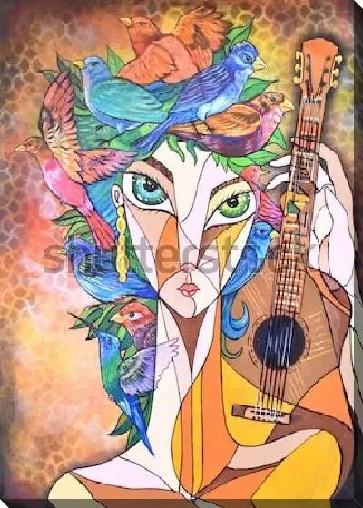 Картина маслом Девушка и гитара