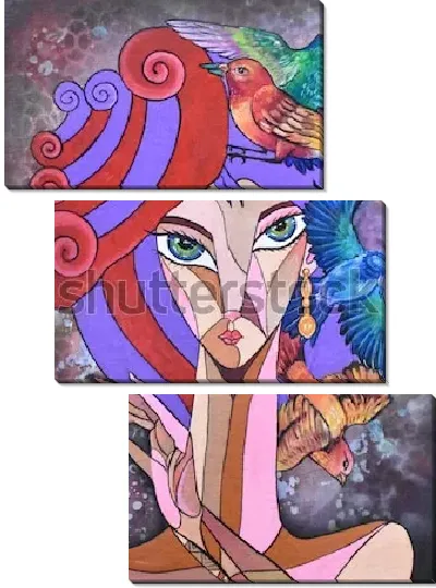 Модульная картина Девушка и птицы №3