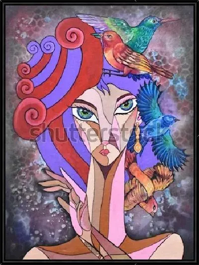 Картина Девушка и птицы №3